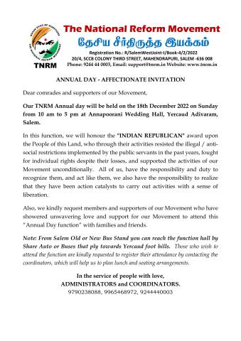 TNRM Annual Day Invitation 2